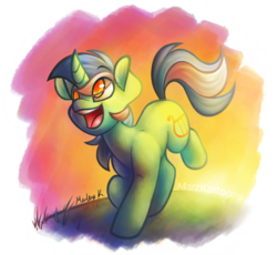 Size: 1024x943 | Tagged: safe, artist:aphelionmars, lyra heartstrings, pony, unicorn, g4, cute, female, grass, happy, lyrabetes, mare, running, solo, weapons-grade cute, wide smile
