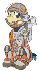 Size: 620x1112 | Tagged: safe, artist:kamithepony, oc, oc only, oc:apogee, pony, ares 3, astronaut, mark watney, simple background, solo, spacesuit, the martian, transparent background