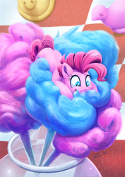 Size: 851x1200 | Tagged: safe, artist:tsitra360, pinkie pie, earth pony, pony, g4, cotton candy, cute, diapinkes, female, mare, micro, peeps, picnic blanket, ponies in food, solo, tiny ponies