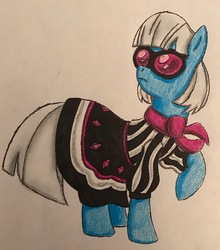 Size: 2351x2675 | Tagged: safe, artist:bozzerkazooers, photo finish, earth pony, pony, g4, clothes, female, high res, mare, raised hoof, solo, sunglasses, traditional art