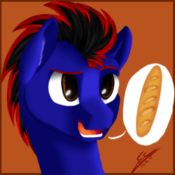 Size: 1500x1500 | Tagged: safe, artist:speed-chaser, oc, oc only, oc:speed chaser, pegasus, pony, baguette, bread, food, male, profile picture, solo, stallion