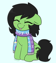 Size: 3053x3460 | Tagged: safe, artist:moozua, derpibooru exclusive, oc, oc only, oc:filly anon, earth pony, pony, /mlp/, 4chan cup, 4chan cup scarf, adoranon, chibi, clothes, cute, female, filly, high res, ocbetes, scarf, solo, tongue out