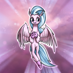 Size: 2500x2500 | Tagged: safe, artist:6editor9, artist:conniethecasanova, edit, silverstream, classical hippogriff, hippogriff, g4, school daze, season 8, claws, female, flying, happy, high res, smiling, solo, spread wings, wings
