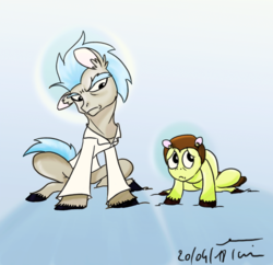 Size: 2120x2051 | Tagged: safe, artist:falloutmuse, pony morty, pony rick, earth pony, pony, g4, grannies gone wild, duo, high res, morty smith, ponified, rick and morty, rick sanchez