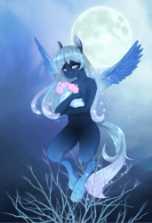 Size: 821x1200 | Tagged: safe, artist:colormisty, oc, oc only, anthro, bouquet, flower, moon, solo