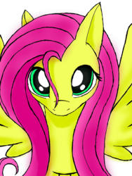 Size: 480x640 | Tagged: safe, artist:astevenamedwolf, fluttershy, pegasus, pony, g4, bust, female, looking at you, looking up, looking up at you, mare, portrait, simple background, solo, spread wings, white background, wings