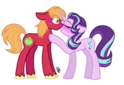 Size: 1700x1160 | Tagged: safe, artist:gallantserver, big macintosh, starlight glimmer, earth pony, pony, unicorn, g4, blushing, concave belly, duo, female, glimmermac, kiss on the lips, kissing, male, shipping, simple background, straight, transparent background