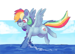 Size: 3464x2474 | Tagged: safe, artist:chepelitaxd, rainbow dash, pony, g4, female, high res, ocean, simple background, solo, transparent background, water