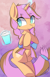 Size: 770x1190 | Tagged: safe, artist:kawaiipony2, oc, oc only, oc:milk tea, pony, unicorn, cute, drink, female, glowing horn, horn, mare, milk tea, ocbetes, solo