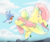Size: 3800x3200 | Tagged: safe, artist:flyingeevee, fluttershy, bird, bluebird, pegasus, pony, g4, cheek fluff, chest fluff, colored hooves, cutie mark, ear fluff, eyes closed, female, flying, high res, mare, smiling, solo, spread wings, tail feathers, wings