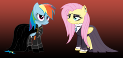 Size: 1994x948 | Tagged: safe, artist:khaotixdreamfd, fluttershy, rainbow dash, fake it 'til you make it, g4, female, fluttergoth, goth, rainbow dash always dresses in style, rainbow goth