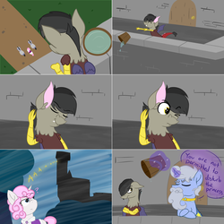 Size: 3004x3008 | Tagged: safe, artist:slushnstuff, discord, princess platinum, star swirl the bearded, g4, ask, ask-clover-the-clever, bucket, high res, magic, tumblr, younger