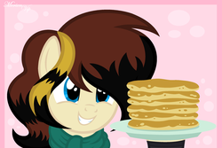 Size: 2712x1816 | Tagged: safe, artist:merienvip, oc, oc only, pony, clothes, female, food, mare, pancakes, scarf, solo