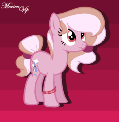 Size: 578x590 | Tagged: safe, artist:merienvip, oc, oc only, oc:brilliant party, earth pony, pony, female, gradient background, mare, solo, striped background