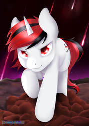 Size: 1169x1653 | Tagged: safe, artist:tokokami, oc, oc only, oc:blackjack, pony, unicorn, fallout equestria, fallout equestria: project horizons, female, looking at you, mare, scenery, solo, wasteland