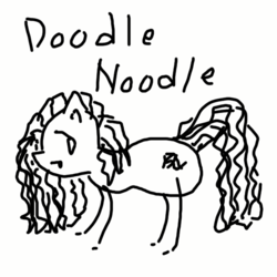 Size: 600x600 | Tagged: safe, oc, oc only, oc:doodle noodle, earth pony, food pony, original species, pony, 1000 hours in ms paint, :|, donut steel, fangs, food, lineart, noodles, original character do not steal, ponified, simple background, solo, white background