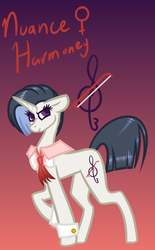 Size: 559x900 | Tagged: safe, artist:eppyminecart, oc, oc only, oc:nuance harmoney, pony, unicorn, icey-verse, annoyed, bowtie, female, gradient background, magical lesbian spawn, mare, offspring, parent:octavia melody, parent:vinyl scratch, parents:scratchtavia, solo