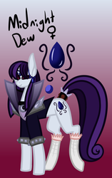 Size: 458x731 | Tagged: safe, artist:eppyminecart, oc, oc only, oc:midnight dew (ice1517), earth pony, pony, icey-verse, clothes, collar, female, goth, gradient background, jacket, jewelry, magical lesbian spawn, mare, offspring, parent:inky rose, parent:moonlight raven, parents:inkyraven, socks, solo, spiked wristband, stockings, thigh highs, wristband