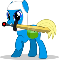 Size: 767x772 | Tagged: safe, artist:mlp-trailgrazer, oc, oc only, oc:finn the pony, earth pony, pony, adventure time, cartoon network, clothes, cosplay, costume, finn the human, male, mouth hold, raised hoof, simple background, solo, sword, transparent background, weapon