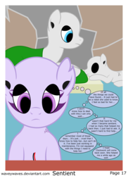 Size: 3840x5280 | Tagged: safe, artist:waveywaves, oc, oc only, oc:joule, oc:perry, pony, robot, robot pony, comic:sentient, comic, speech bubble