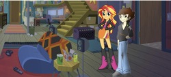 Size: 2048x926 | Tagged: safe, editor:php77, sunset shimmer, oc, equestria girls, g4, duo