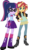 Size: 842x1437 | Tagged: safe, editor:php77, sci-twi, sunset shimmer, twilight sparkle, equestria girls, g4, boots, clothes, clothes swap, duo, glasses, hand on hip, high heel boots, jacket, leather jacket, leg warmers, pants, pleated skirt, ponytail, shoes, simple background, skirt, smiling, transparent background