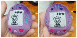 Size: 2048x1024 | Tagged: safe, artist:sew_adorkable, artist:trashkitten-plushies, tempest shadow, pony, g4, my little pony: the movie, buttons, crossover, cute, embroidery, irl, movie, photo, plushie, solo, storm king's emblem, tamagotchi, tempestbetes