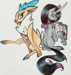 Size: 2646x2792 | Tagged: safe, artist:smirk, oleander (tfh), velvet (tfh), them's fightin' herds, book, community related, duo, frown, high res, traditional art