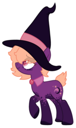 Size: 1435x2431 | Tagged: safe, artist:crystalponyart7669, oc, oc only, oc:dusk aurora, earth pony, pony, colored hooves, female, hat, mare, raised hoof, short tail, simple background, solo, transparent background, witch hat