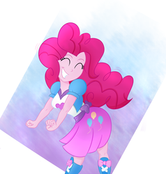 Size: 1443x1513 | Tagged: safe, artist:xethshade, pinkie pie, equestria girls, g4, beautiful, boots, clothes, cute, dancing, diapinkes, eyes closed, female, grin, happy, moe, skirt, smiling, solo