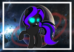 Size: 1024x728 | Tagged: safe, artist:mintoria, oc, oc only, pony, unicorn, female, glowing eyes, mare, raised hoof, solo, space