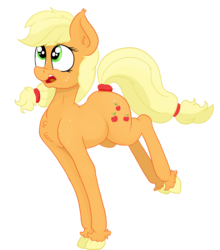 Size: 2458x2796 | Tagged: safe, artist:paskanaakka, derpibooru exclusive, applejack, earth pony, pony, g4, butt freckles, chest fluff, colored hooves, ear fluff, female, freckles, high res, mare, shoulder freckles, simple background, smiling, solo, tail wrap, transparent background, unshorn fetlocks