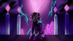 Size: 3840x2160 | Tagged: safe, artist:drarkusss0, oc, oc only, oc:zegrath, original species, pony, armor, crystal, curved horn, dark, fic, high res, horn, power, soldier, solo