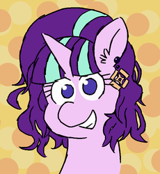 Size: 680x740 | Tagged: safe, artist:threetwotwo32232, starlight glimmer, pony, unicorn, g4, ear piercing, earring, female, jewelry, piercing, smiling, solo