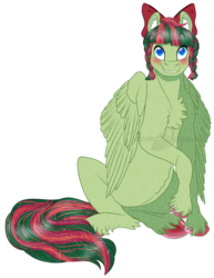 Size: 742x960 | Tagged: safe, artist:bijutsuyoukai, oc, oc only, pegasus, pony, blushing, bow, braid, chest fluff, female, hair bow, mare, simple background, sitting, solo, transparent background, twin braids, unshorn fetlocks