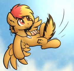 Size: 2344x2224 | Tagged: safe, artist:moemneop, oc, oc only, oc:lightningbeat, pegasus, pony, flying, high res, male, solo, stallion