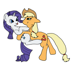 Size: 1197x1074 | Tagged: safe, artist:icicle-niceicle-1517, artist:wissle, derpibooru exclusive, applejack, rarity, earth pony, pony, unicorn, g4, colored, female, hug, lesbian, mare, monochrome, ms paint, ship:rarijack, shipping, simple background, sketch, tongue out, white background