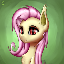 Size: 1400x1400 | Tagged: safe, artist:6editor9, fluttershy, bat pony, pony, g4, bust, fangs, female, flutterbat, race swap, smiling, solo