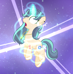 Size: 645x654 | Tagged: safe, artist:themisslittledevil, oc, oc only, oc:orchid apple, pony, unicorn, female, glowing eyes, magic, mare, solo, space