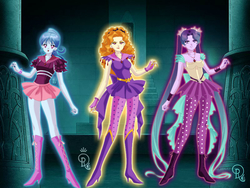Size: 800x600 | Tagged: safe, artist:gothmegane123, adagio dazzle, aria blaze, sonata dusk, human, equestria girls, g4, anime style, clothes, dress, humanized, looking at you, sailor moon (series), skirt, the dazzlings, trio