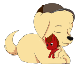 Size: 1668x1436 | Tagged: safe, artist:wwolfdublagens, oc, oc only, oc:gus(paw patrol), oc:slide fortissimo, dog, crossover, cute, gift art, hat, paw patrol, plushie, puppy, simple background, sleeping, solo, transparent background