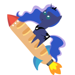 Size: 512x512 | Tagged: safe, princess luna, pony, g4, baguette, bread, emoji, food, french bread, pointy ponies, riding, rocket, simple background, smiling, transparent background