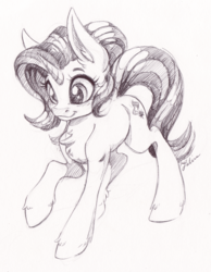 Size: 2020x2605 | Tagged: safe, artist:faline-art, starlight glimmer, pony, unicorn, g4, black and white, chest fluff, female, grayscale, high res, mare, monochrome, sketch, smiling, solo, traditional art