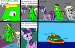 Size: 1003x645 | Tagged: safe, artist:didgereethebrony, derpy hooves, twilight sparkle, oc, oc:didgeree, alicorn, pony, comic:wreck of the renaissance, g4, flooding, listing, ship, sinking, sinking ship, twilight sparkle (alicorn)