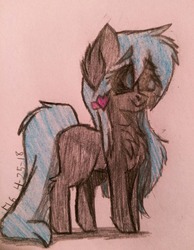 Size: 2452x3164 | Tagged: safe, artist:lillucy6, oc, oc only, oc:mavi, android, pony, chest fluff, female, hairpin, high res, long mane, long tail, mare, solo, traditional art