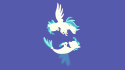 Size: 3840x2160 | Tagged: safe, artist:toastybrownpotatoes, terramar, classical hippogriff, hippogriff, seapony (g4), g4, surf and/or turf, 4k, blue background, fins, flying, high res, lineless, male, minimalist, simple background, swimming, vector, wallpaper, wings, yin-yang