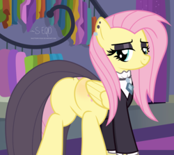 Size: 3326x2963 | Tagged: safe, artist:shutterflyeqd, fluttershy, pegasus, pony, fake it 'til you make it, g4, butt, clothes, female, flutterbutt, fluttergoth, goth, high res, manehattan, mare, plot, rarity for you, sexy, solo, stupid sexy fluttershy