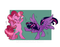 Size: 1280x1020 | Tagged: safe, artist:dippin-dott, artist:drawbauchery, color edit, edit, pinkie pie, twilight sparkle, alicorn, earth pony, pony, g4, adorkable, colored, cute, dancing, do the sparkle, dork, eyes closed, female, lesbian, mlem, pinkie dances with mares, ship:twinkie, shipping, silly, tongue out, twilight sparkle (alicorn)
