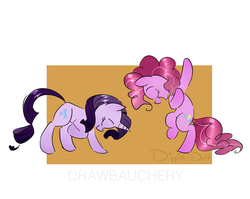 Size: 1280x1020 | Tagged: safe, artist:dippin-dott, artist:drawbauchery, color edit, edit, pinkie pie, rarity, earth pony, pony, unicorn, g4, bowing, colored, dancing, female, lesbian, mare, pinkie dances with mares, ship:raripie, shipping