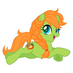Size: 2048x2048 | Tagged: safe, artist:myhandsarecrazy, oc, oc only, oc:appleseed, earth pony, pony, braid, braided ponytail, female, happy, high res, looking at you, mare, prone, simple background, smiling, solo, transparent background